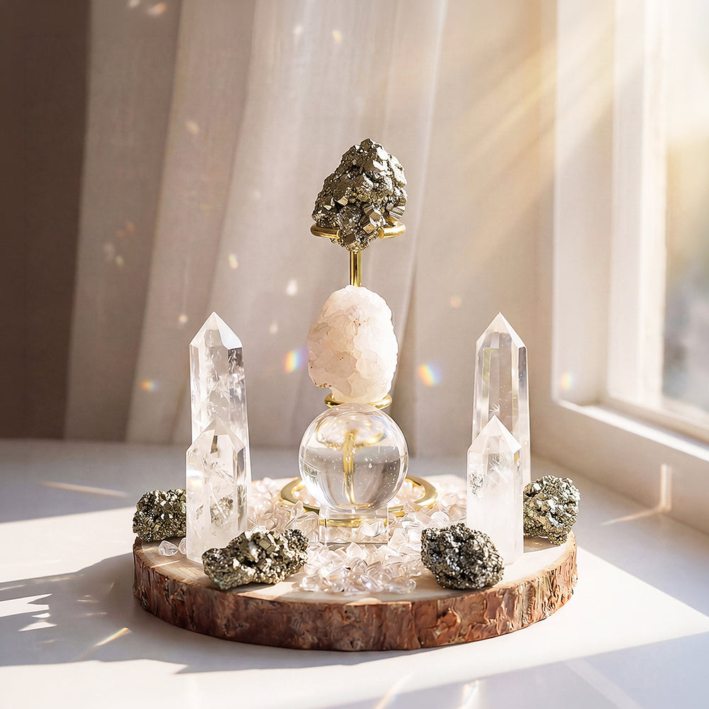 Peruvian Pyrite & Clear Quartz Crystal Array | CE8004