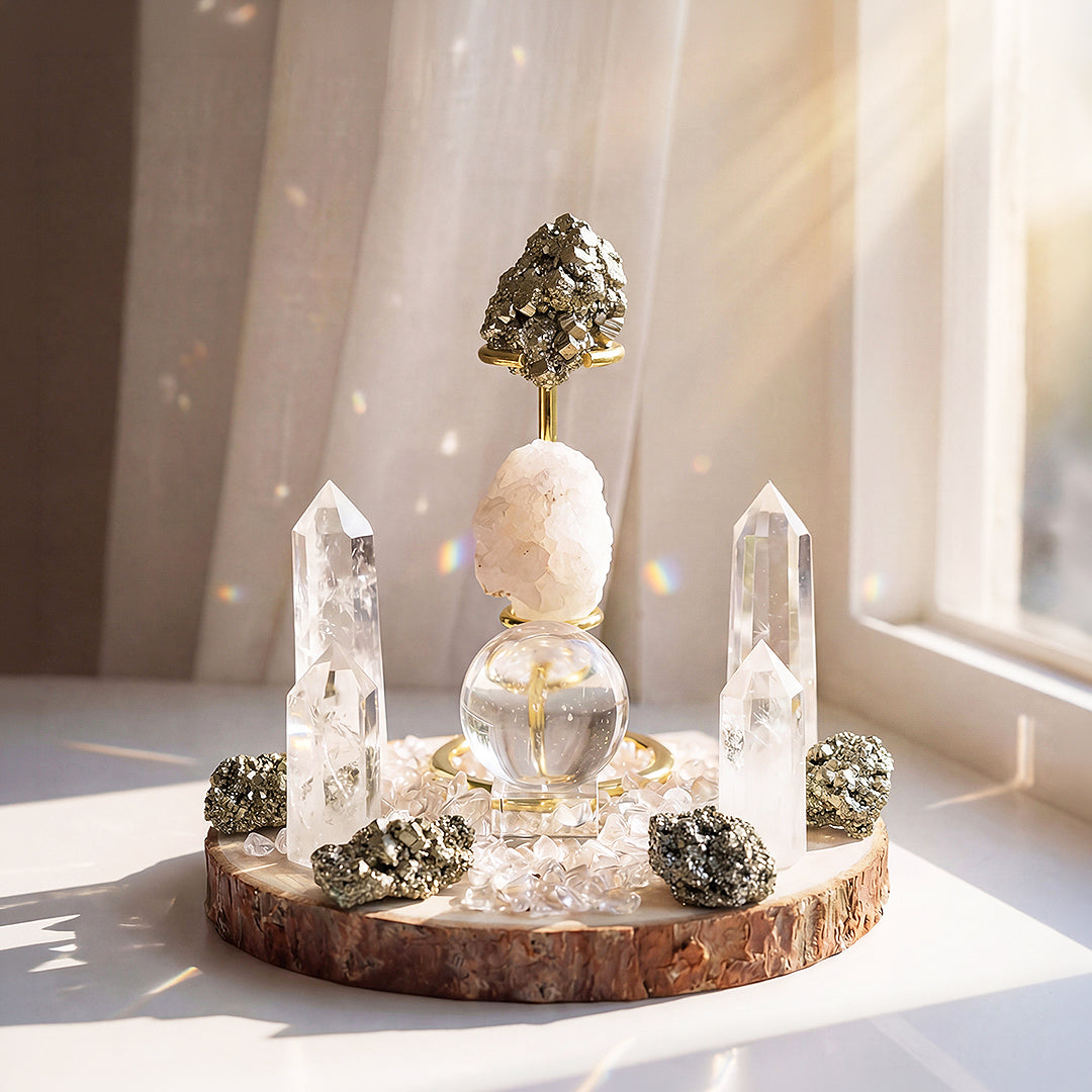 Peruvian Pyrite &amp; Clear Quartz Crystal Array | CE8004