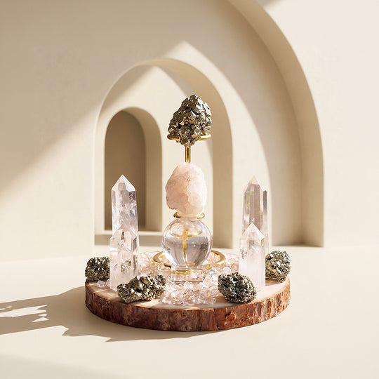 Peruvian Pyrite &amp; Clear Quartz Crystal Array | CE8004