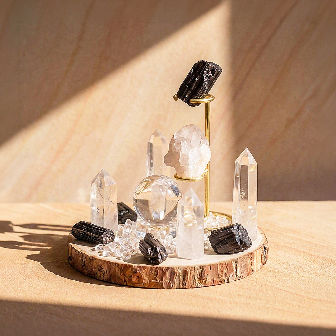 Black Tourmaline &amp; Clear Quartz Crystal Array | CE8006