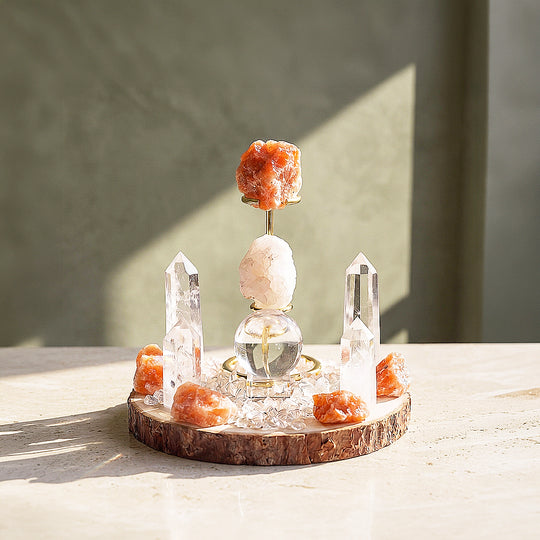 Sunstone &amp; Clear Quartz Crystal Array | CE8007