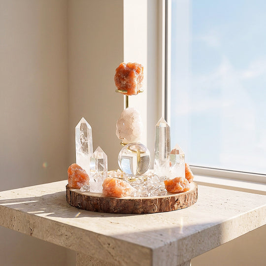 Sunstone &amp; Clear Quartz Crystal Array | CE8007