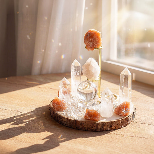 Sunstone &amp; Clear Quartz Crystal Array | CE8007