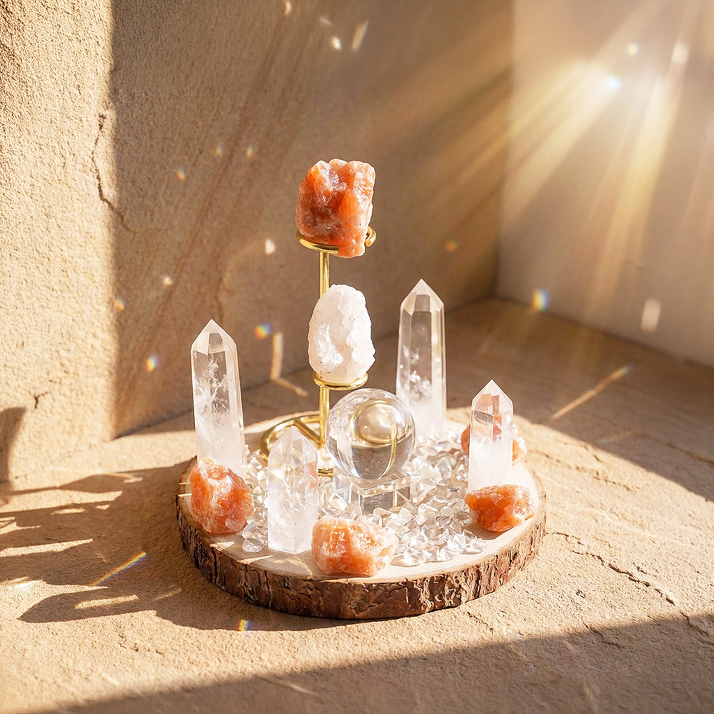 Sunstone & Clear Quartz Crystal Array | CE8007
