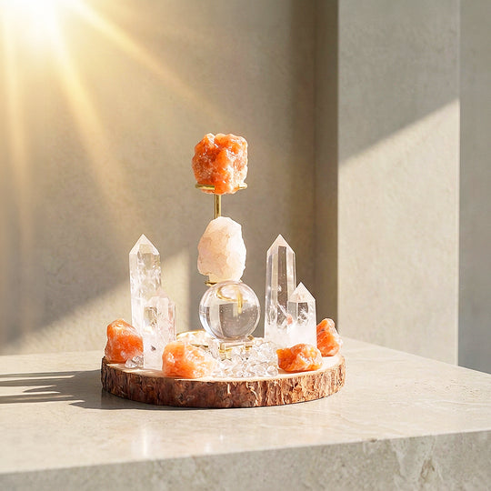 Sunstone &amp; Clear Quartz Crystal Array | CE8007