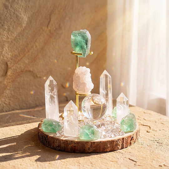 Green Fluorite &amp; Clear Quartz Crystal Array | CE8009