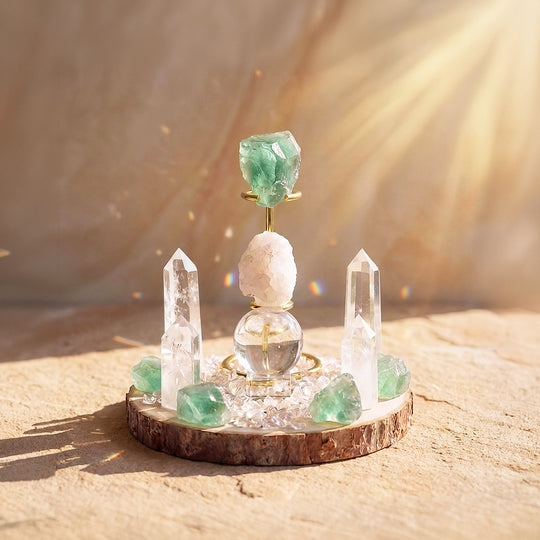 Green Fluorite &amp; Clear Quartz Crystal Array | CE8009