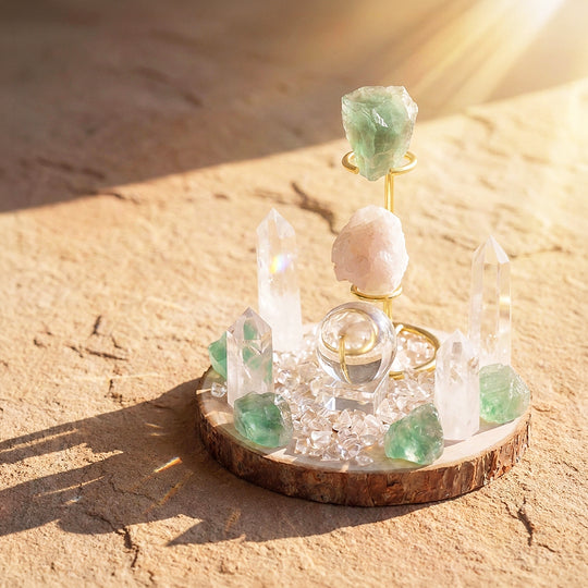 Green Fluorite &amp; Clear Quartz Crystal Array | CE8009