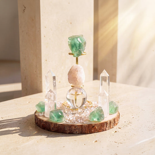 Green Fluorite &amp; Clear Quartz Crystal Array | CE8009