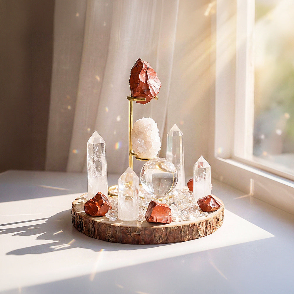 Red Jasper & Clear Quartz Crystal Array | CE8010