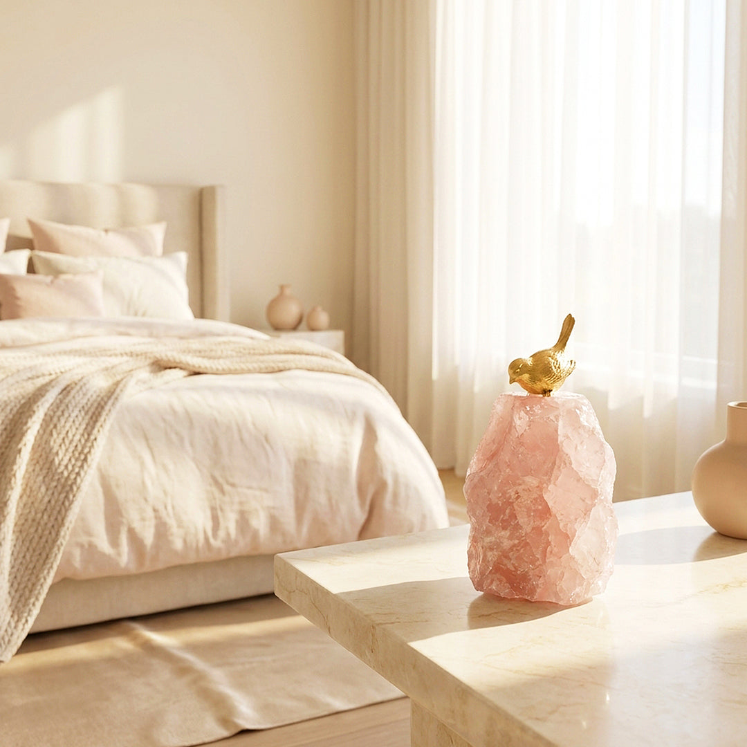 Rose Quartz Love Bird Crystal Display | CE8019