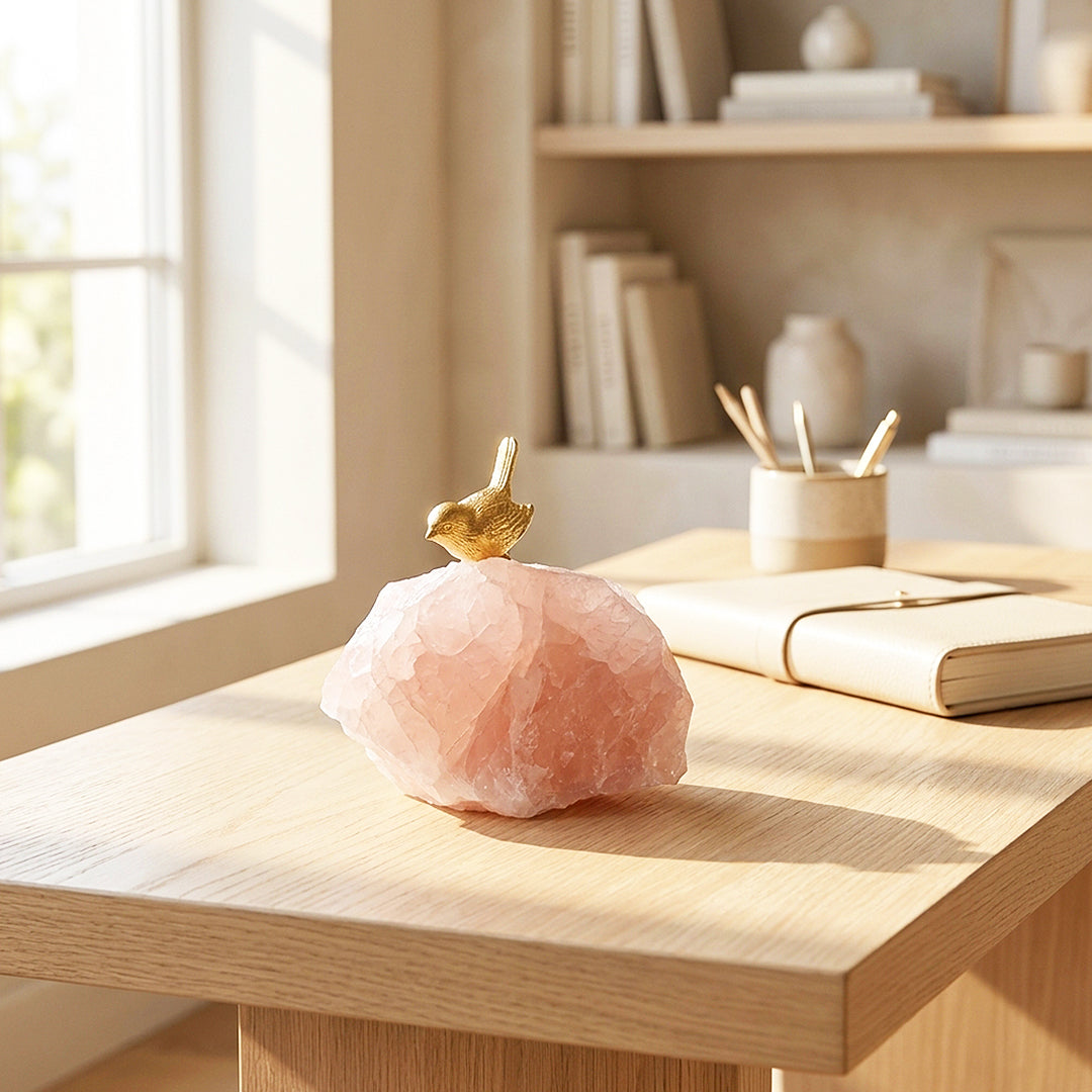 Rose Quartz Love Bird Crystal Display | CE8019