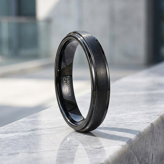 Carbonight | Black Brushed Stepped Edge Tungsten Carbide | Men&