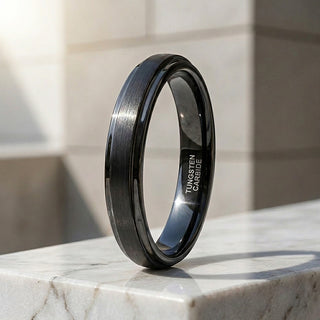 Carbonight | Black Brushed Stepped Edge Tungsten Carbide | Men's Ring