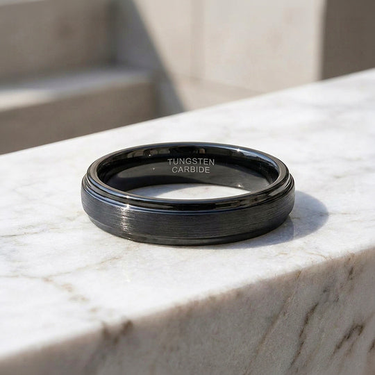 Carbonight | Black Brushed Stepped Edge Tungsten Carbide | Men&