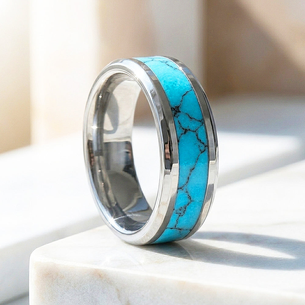 Caspian | Turquoise Simulant Inlay Tungsten Ring | Men's Ring