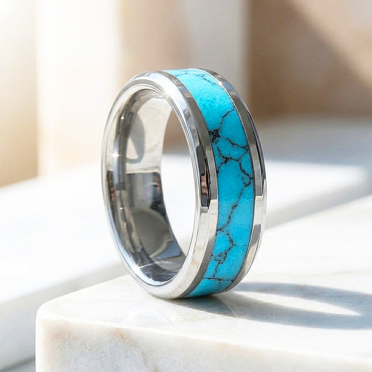 Caspian | Turquoise Simulant Inlay Tungsten Ring | Men&