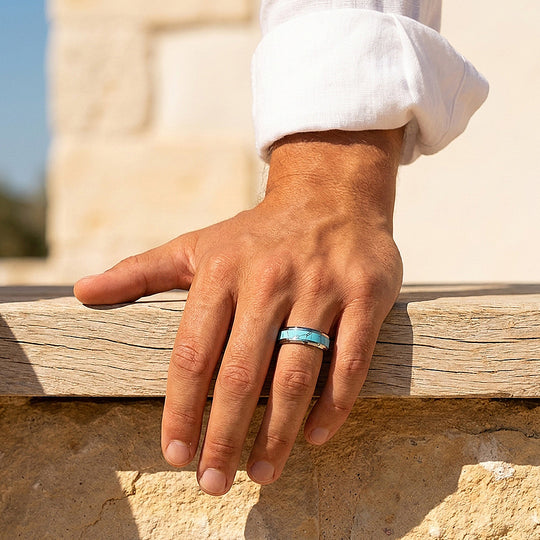 Caspian | Turquoise Simulant Inlay Tungsten Ring | Men&
