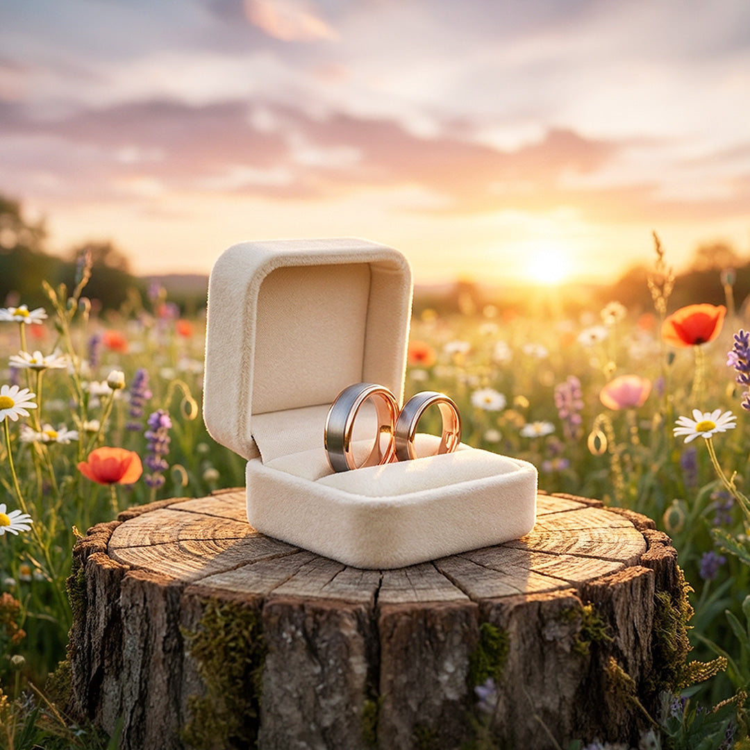 Celest Rose | Tungsten Couple Rings | Silver Wedding Bands