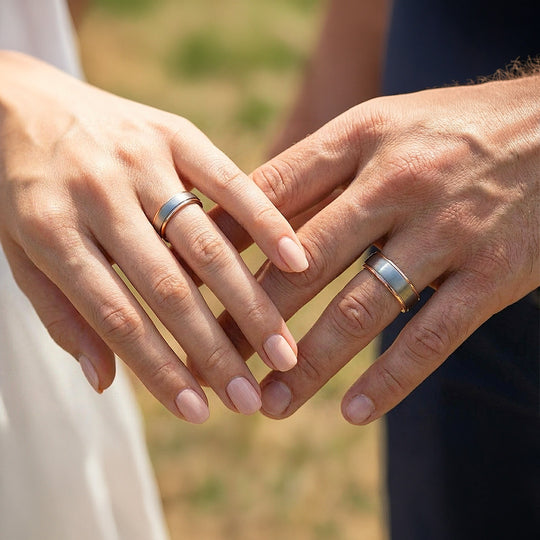 Celest Rose | Tungsten Couple Rings | Silver Wedding Bands