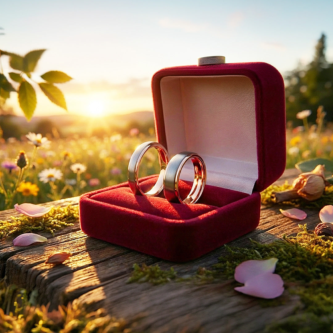 Celest Rose | Tungsten Couple Rings | Silver Wedding Bands