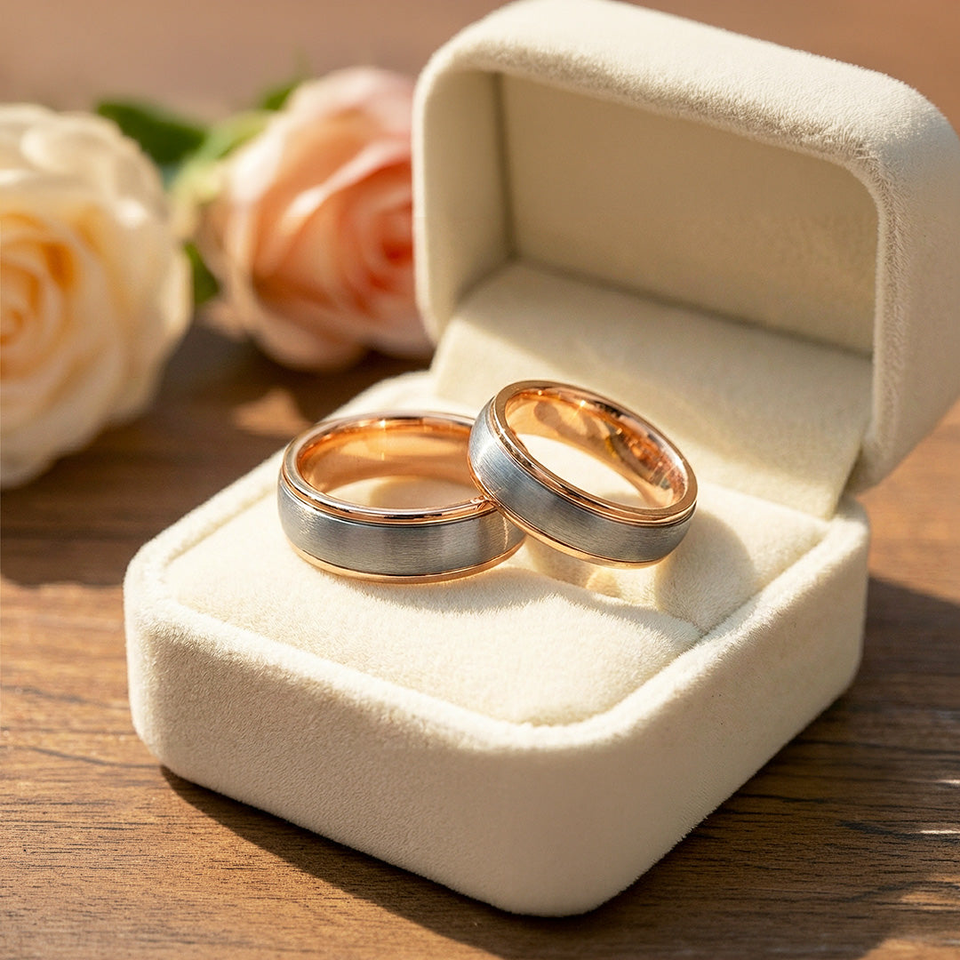 Celest Rose | Tungsten Couple Rings | Silver Wedding Bands