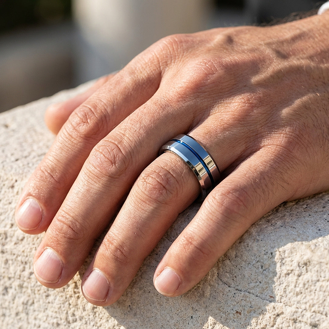 Chasin Polished Blue Groove Tungsten Carbide Ring - Ring | Singapore Jewellery, Wedding Rings &amp; Gifts | Same Day Delivery | Tiara.com.sg