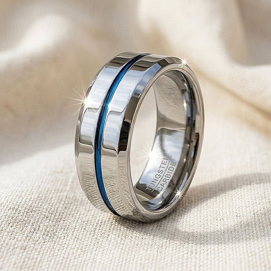 Chasin Polished Blue Groove Tungsten Carbide Ring - Ring | Singapore Jewellery, Wedding Rings &amp; Gifts | Same Day Delivery | Tiara.com.sg