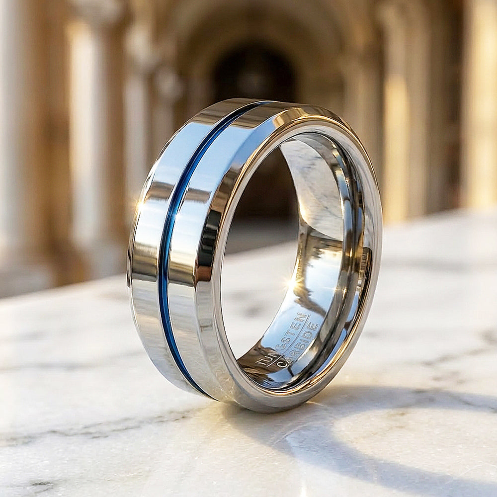 Chasin Polished Blue Groove Tungsten Carbide Ring