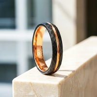 Chimes | Hammered Black and Rose Gold Grooved Faceted Tungsten Carbide
