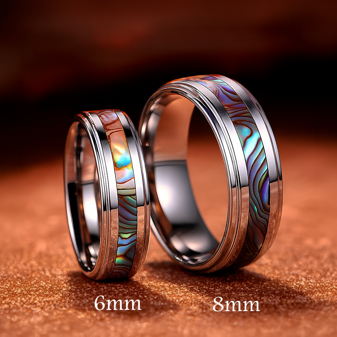 Cinnabar | Tungsten Couple Rings | Silver Opal Wedding Bands