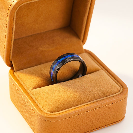 Crest | IP Black Hammered Blue Opal Inlay Tungsten Carbide Men&