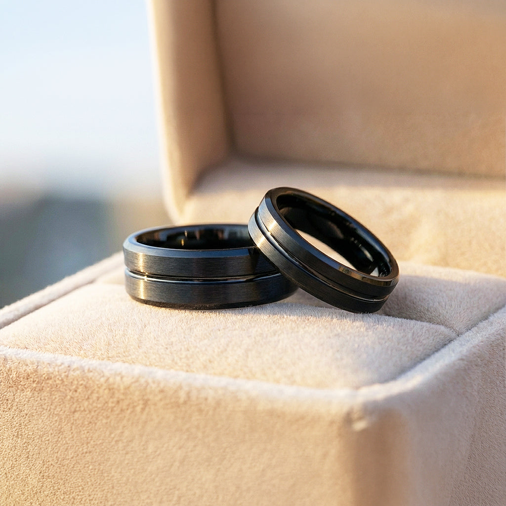 Destin | Tungsten Couple Rings | Black Wedding Bands – Tiara.com.sg