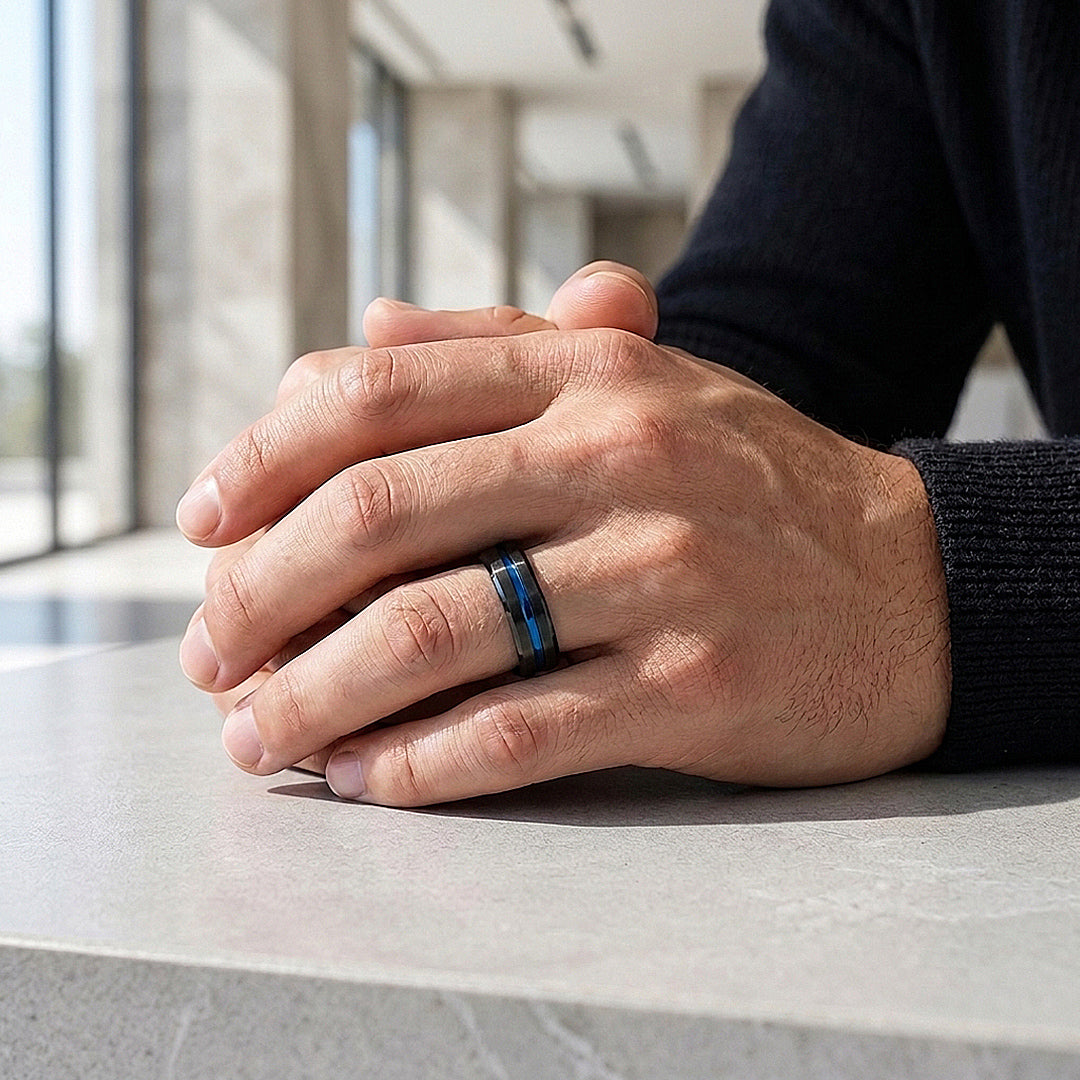 Earric | Brushed Channel Tungsten Carbide Ring | Men&