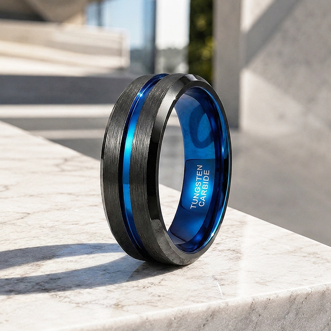 Earric | Brushed Channel Tungsten Carbide Ring | Men&
