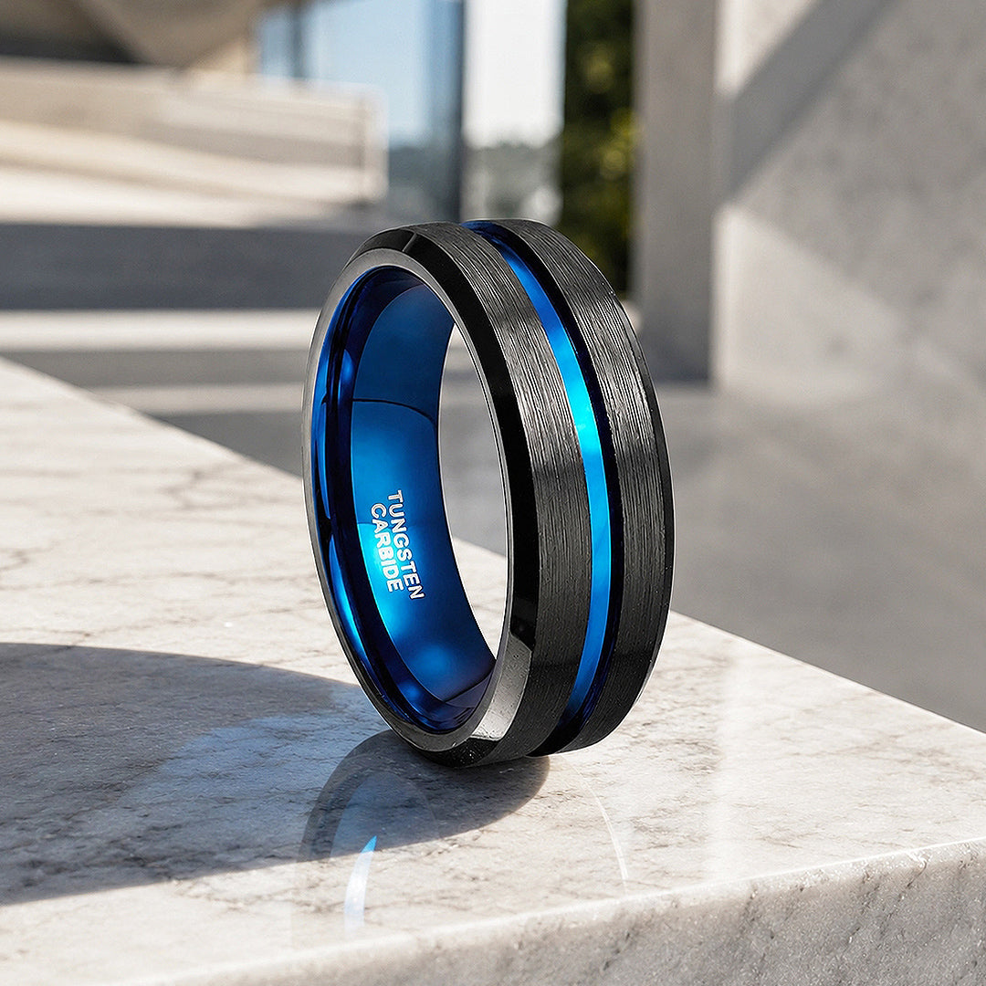 Earric | Brushed Channel Tungsten Carbide Ring | Men&