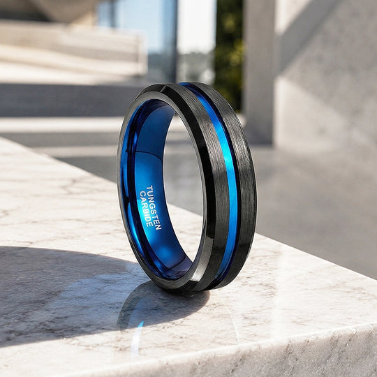 Earric | Brushed Channel Tungsten Carbide Ring | Men&