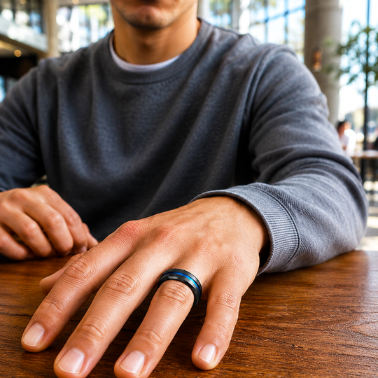 Earric | Brushed Black Blue Channel Tungsten Carbide Men&