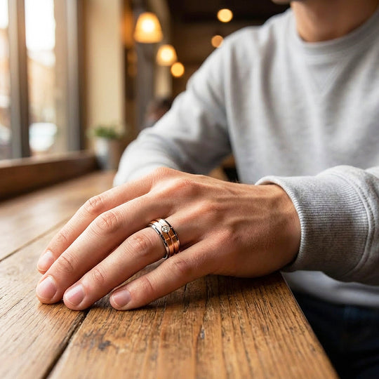 Ekon Brushed Rose Gold Solitaire Two-Tone Tungsten Carbide Ring