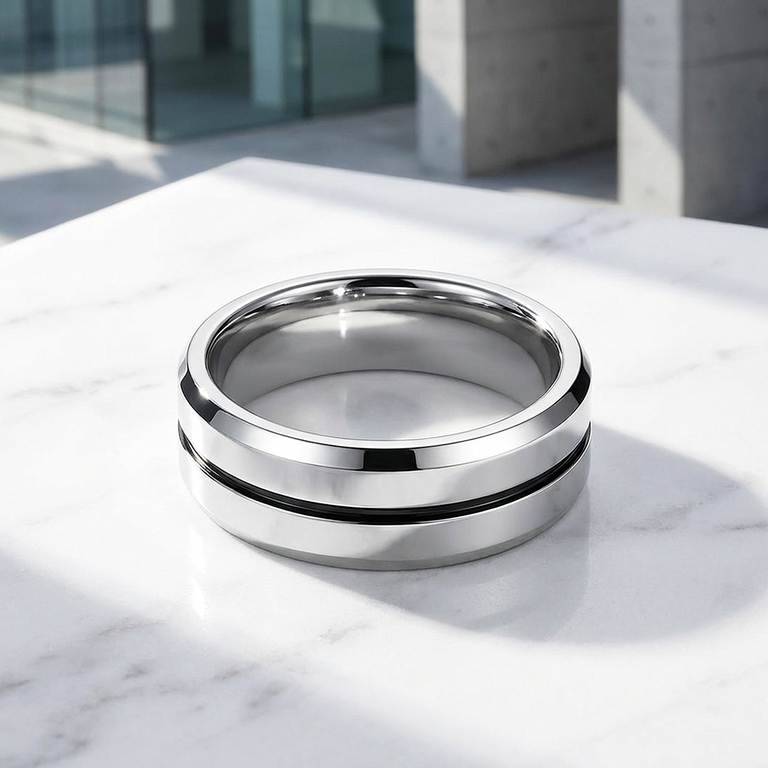 Equator Brushed Black Groove Tungsten Carbide Ring - Ring | Singapore Jewellery, Wedding Rings &amp; Gifts | Same Day Delivery | Tiara.com.sg