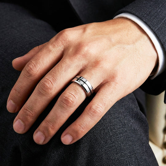 Equator Brushed Black Groove Tungsten Carbide Ring - Ring | Singapore Jewellery, Wedding Rings &amp; Gifts | Same Day Delivery | Tiara.com.sg