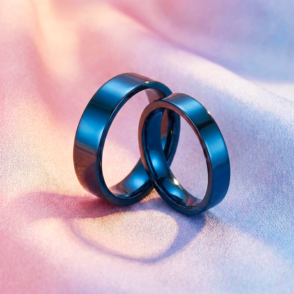 Essential Blue Couple Rings | Matching Flat Blue Stainless Steel Couple Rings