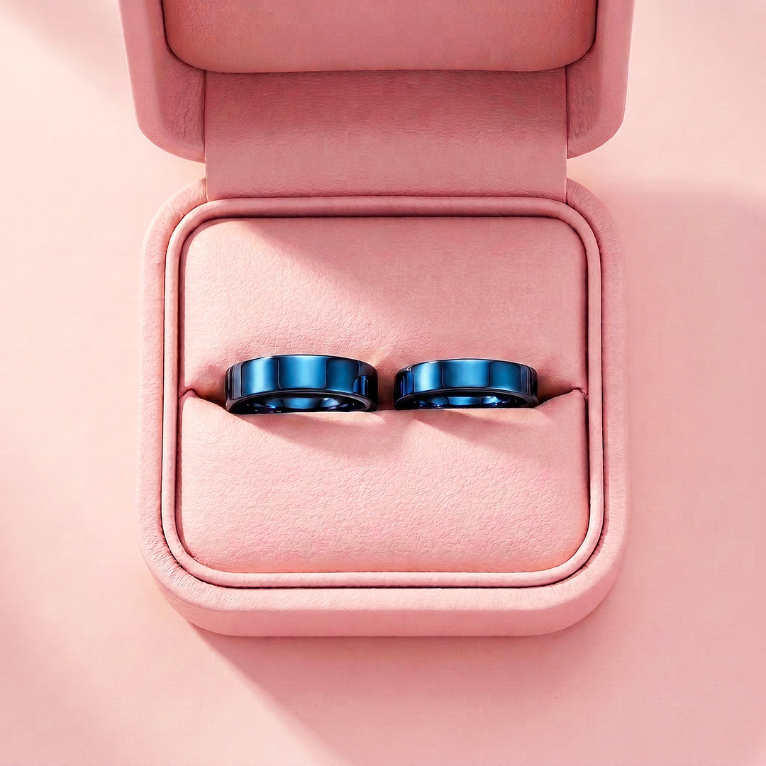 Essential Blue Couple Rings | Matching Flat Blue Stainless Steel Couple Rings