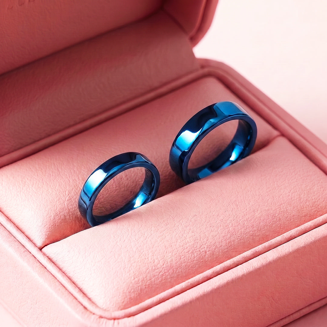 Essential Blue Couple Rings | Matching Flat Blue Stainless Steel Couple Rings