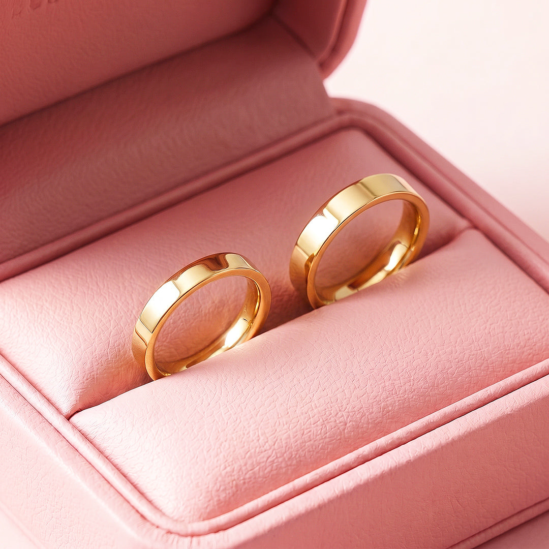 Essential Gold Couple Rings | Matching Flat Gold Stainless Steel Couple Rings