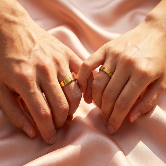 Essential Gold Couple Rings | Matching Flat Gold Stainless Steel Couple Rings