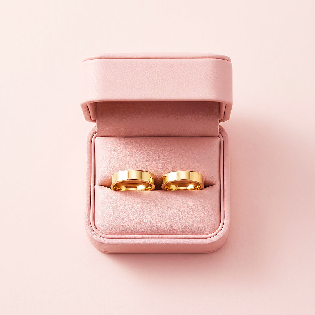 Essential Gold Couple Rings | Matching Flat Gold Stainless Steel Couple Rings