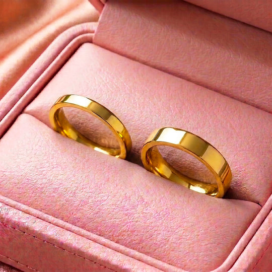 Essential Gold Couple Rings | Matching Flat Gold Stainless Steel Couple Rings