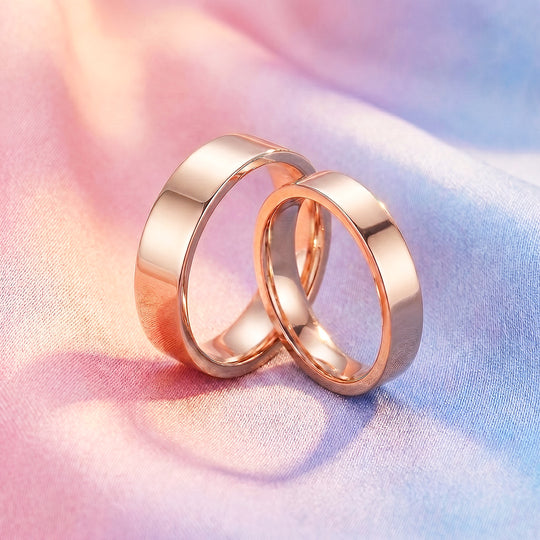 Essential Rose Gold Couple Rings | Matching Flat Rose Gold Stainless Steel Couple Rings