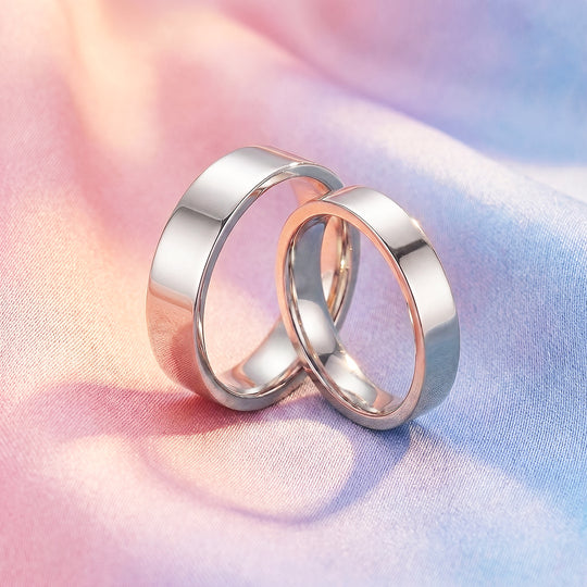 Essential Silver Couple Rings | Matching Flat Silver Stainless Steel Couple Rings